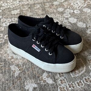 Superga Black Canvas Platform Shoes